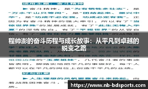 程帅澎的奋斗历程与成长故事：从平凡到卓越的蜕变之路